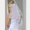 Wholesale white double ribbon hem center cascade bridal wedding veil with comb