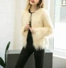 Winter long hair design round neck ladies artificial leather jacket