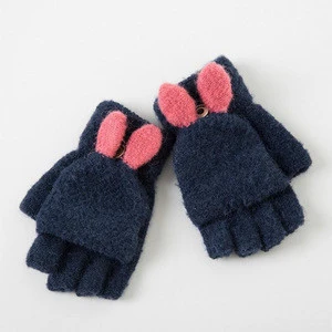 Winter new children&#039;s dual-use half finger full finger gloves animal ear gloves