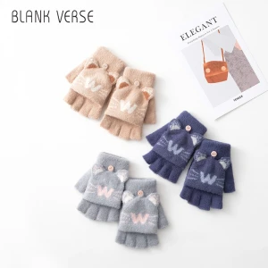 Winter new style kids knitted gloves fashion boutique gloves half-finger cute clamshell warm gloves