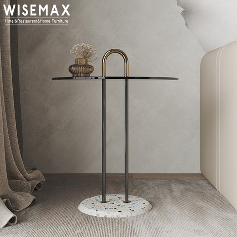 WISEMAX FURNITURE New design modern luxury glass small side table stainless steel marble base transparent coffee table