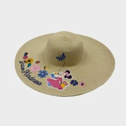 Women Broad Brim Beach Hat  Summer Sun Hat paper  Straw Hat Plain OEM Customized Spring with big embroidery