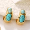 women hoop statement gold plated natural raw semi- precious  boho turquoise stone stud earings