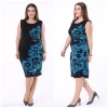 Women Plus Size Curvy Black Knee-Length Dress 4xl 5xl 6xl 7xl Round Neck Floral Dresses