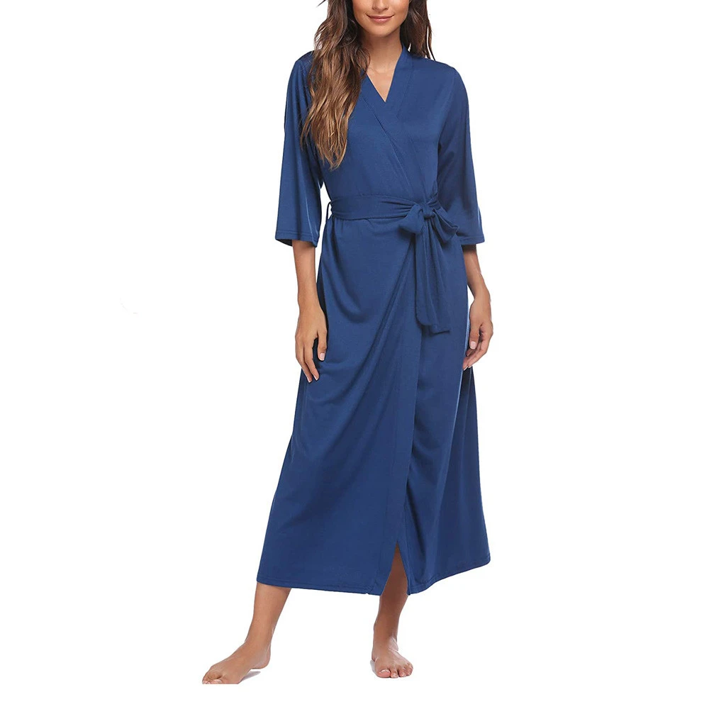 Womens Robes Lightweight Bamboo Robes Soft Sleepwear Ladies Loungewear Dressing Gown Long Bathrobe