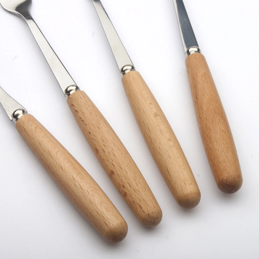 Wood  handle cutlery set stainless steel Tableware set