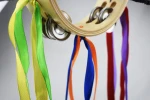 Wooden Baby Instrument Toys Funny Wooden  Handbell  With Silk Ribbon