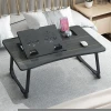 Wooden Lazy Collapsible Computer Desk Metal Leg Office Foldable Laptop Table Storage for Bed with Cup Holder Card Slot Design