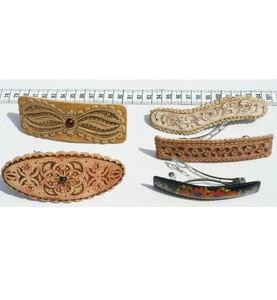 Wooden Russian Barrettes with Ethnic Ornament, Hairdresser, Handmade Folk Art and Crafts Wholesale