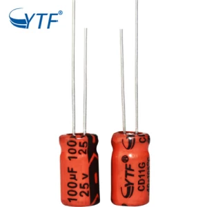 YTF Orange Colour 100Uf 25V Aluminum Electrolytic Capacitor