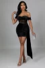 ZZYDON Mesh Sheer Off Shoulder Mini Dress Sexy Birthday Party Wear Outfits Clothes Backless Bodycon Ladies Evening Dresses