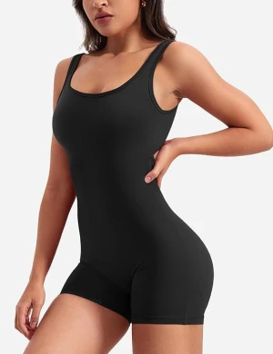 One Piece Workout Jumpsuits for Women, Workout V Back Tummy Control Sleeveless Jumpsuits, Yoga Sleeveless Seam