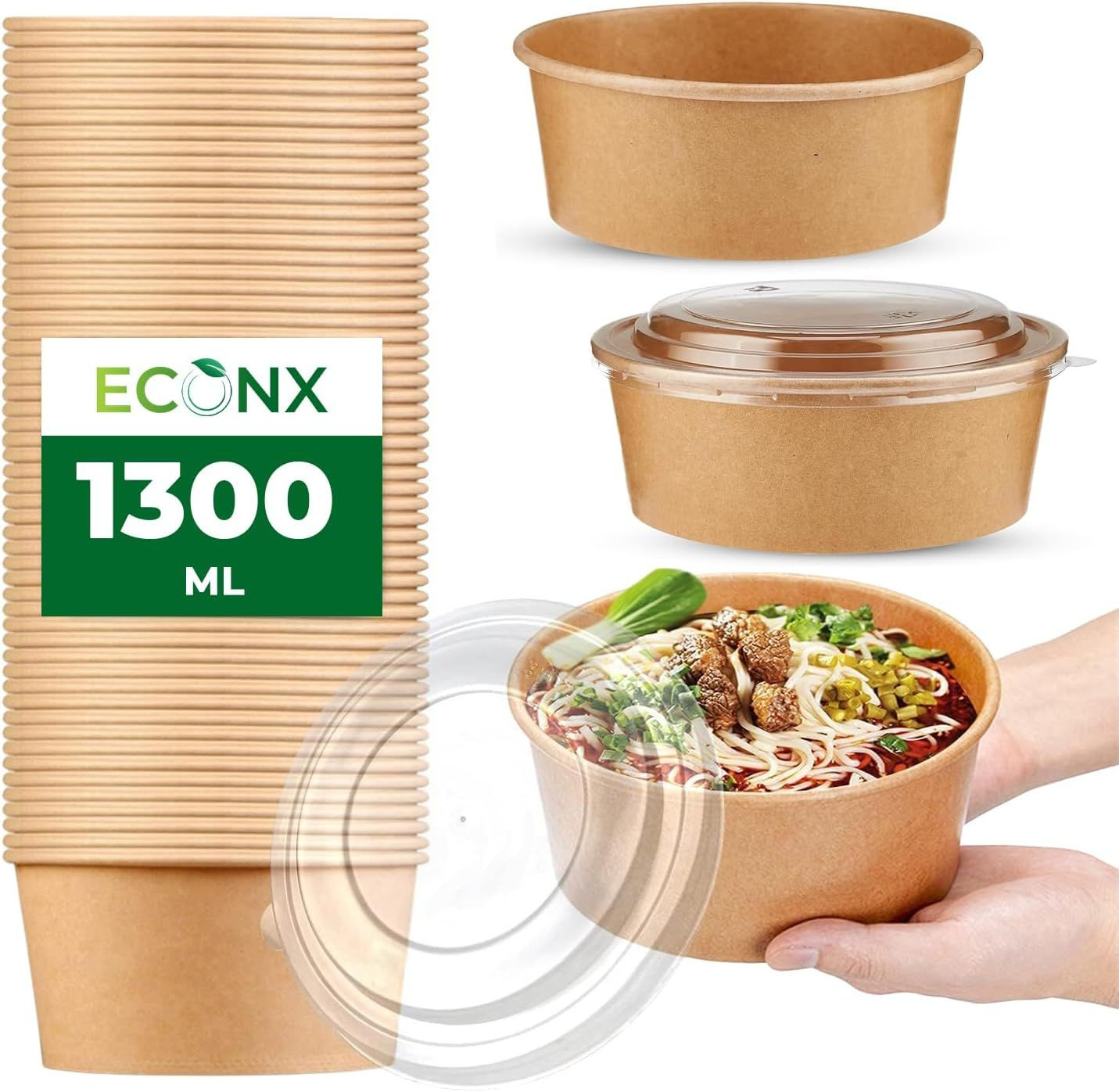 Buy Sustainable Kraft Paper Salad Bowl 500ml 1300ml 1500ml With Lid ...
