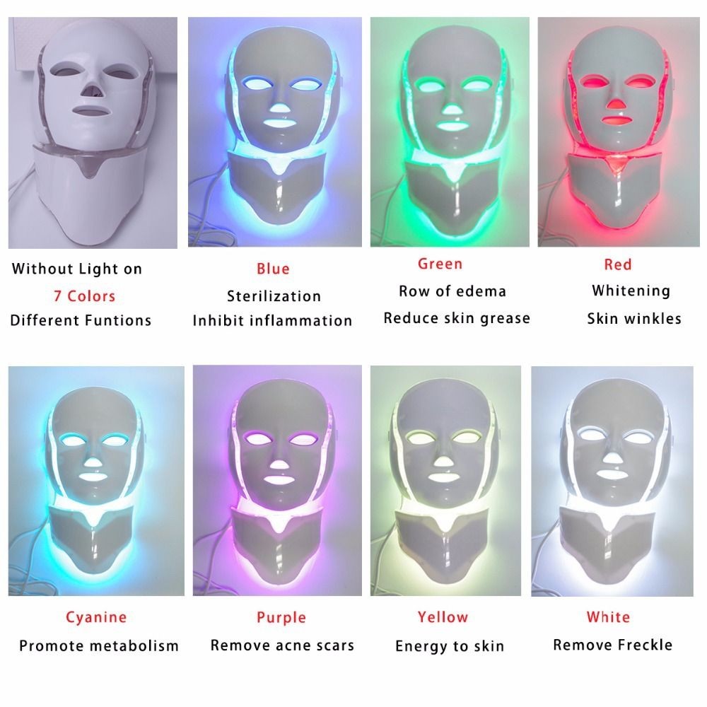 Buy Led Face Mask, 7 Colors Facial Skin Care Mask With Blue & Red Light ...
