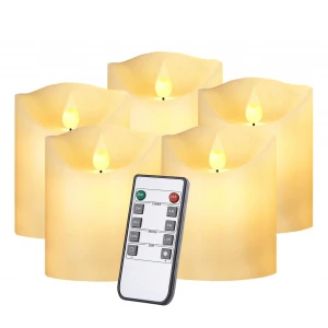Wedding favors set of 5 real 3d flame moving wick flickering flameless LED pillar wedding candles gift with remote