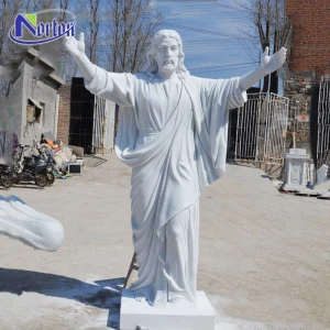 Western life size outdoor church decoration white marble religious stone Jesus statue open arms for Sale