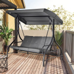 3 Seater Canopy Swing Chair Porch / Heavy Duty 2 in 1 Garden Bench Lounger Bed with Metal Frame, Removable Cushion