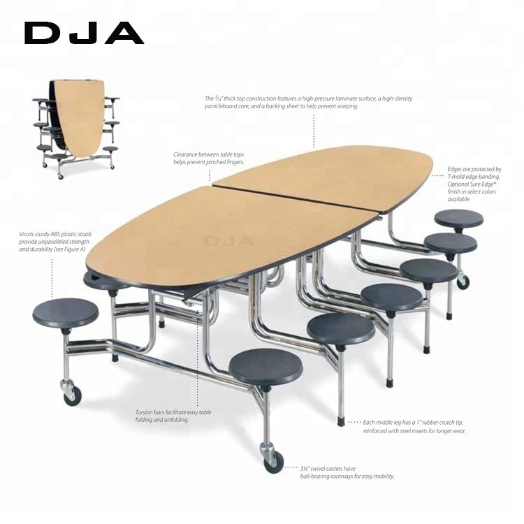 10 year warranty 12 seat dining folding round lunch table Mobile Shape Solid Top  Easy Folding Table