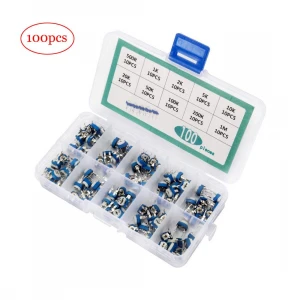 100Pcs 10 Values RM065 Preset Trim pot Trimmer Potentiometer with Variable Resistor Assorted Plastic Kit Box
