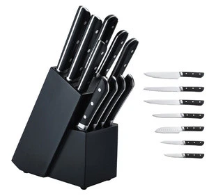 11pcs forged with ABS handle kitchen knife set with rubber wooden block