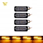 12v 24v Amber 4-pack 12 LED Emergency Vehicle Front Strobe Lights Kit For Car Truck Surface Mount Slim Grille Flashing LED Light