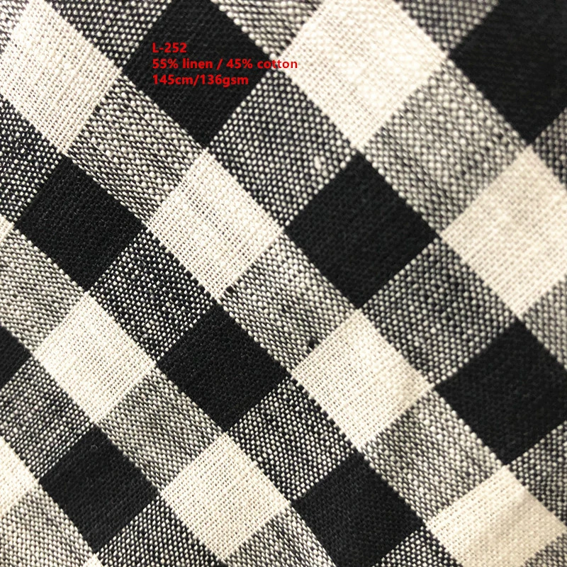 136gsm 55% Linen 45% cotton Plaid Fabric ,Yarn Dyed Plaid Linen Fabric