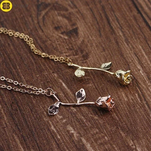 14k Gold Chains Rose Flower Necklace Women Charm Costume Jewelry Rose Necklace