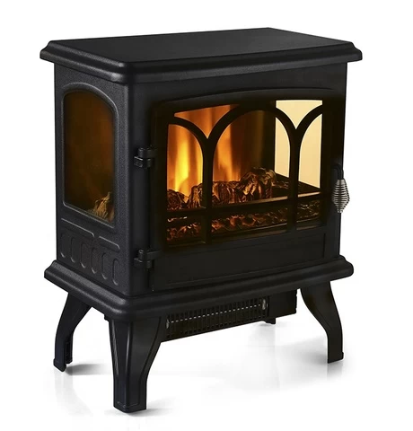 17 " Freestanding Electric Fire 3 Sided View Indoor Realistic Flame Portable Cast Iron Wood Burning MINI Fireplaces Stoves