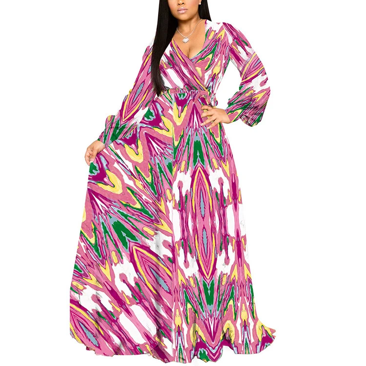 2019 Europe And The United States Hot Sale  African Print Sexy Long Sleeve Dress