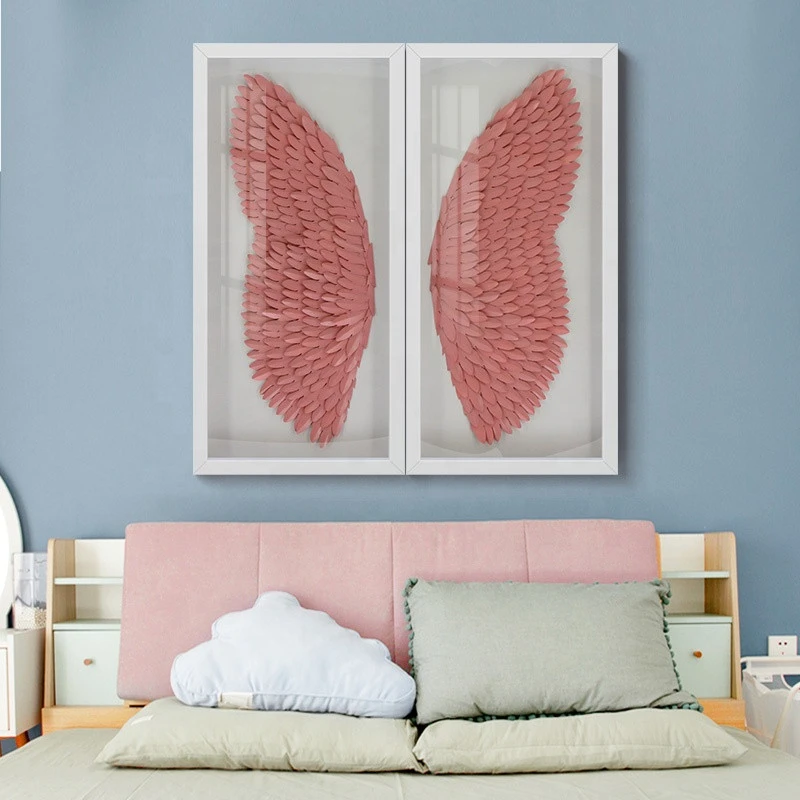 2020 Customized Handmade Pink Feather Decoration Painting For Cute Little Girl Shadow Box Home Decoration Bedroom Decoration