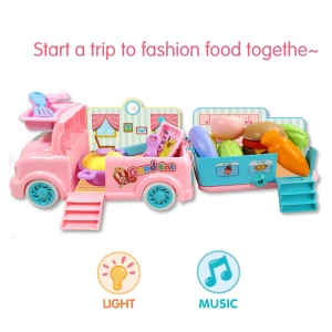 2020 new wholesale fast food bus cooking pretend role-playing toy set with music &amp; light