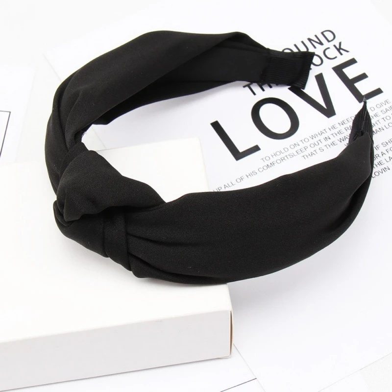 2020 Women Hair Accessories Solid Color Knot Headbands Simple Fabric Wide Side Cross Knot Hair Band Hairband