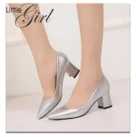 2024 summer collection silver 6 cm high quality chunky heel pumps oversize  slip on comfort shoes for mature womens party