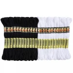 24Pcs Floss Craft Embroidery Thread Cross Stitch Cotton Sewing Skeins Embroidery Thread Floss Kits DIY Sewing Tools White Black