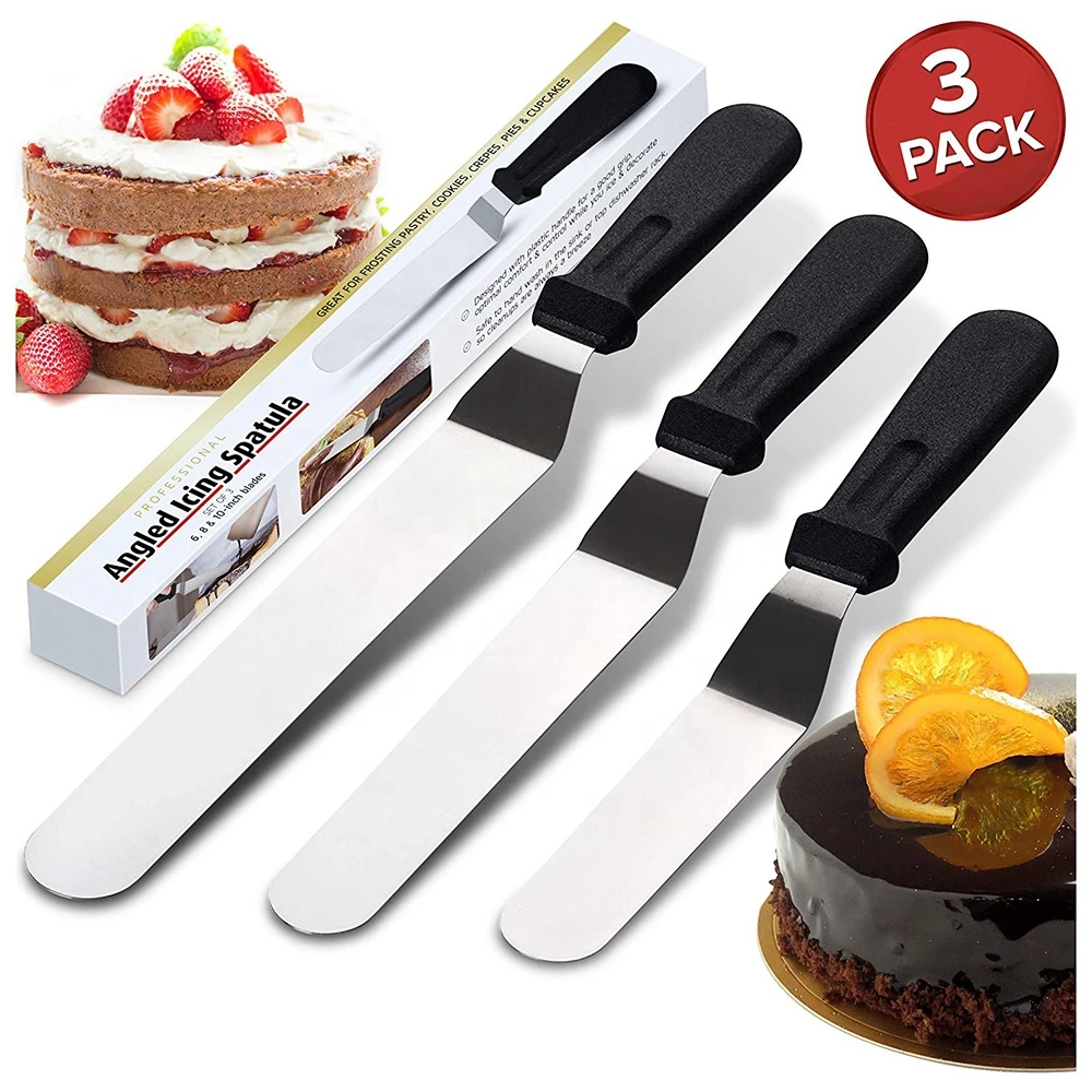 3 in 1 Stainless Steel Smooth Butter Cream Cake Spatula Pastry Fondant Icing Frosting Spreader DIY Decorating Tool