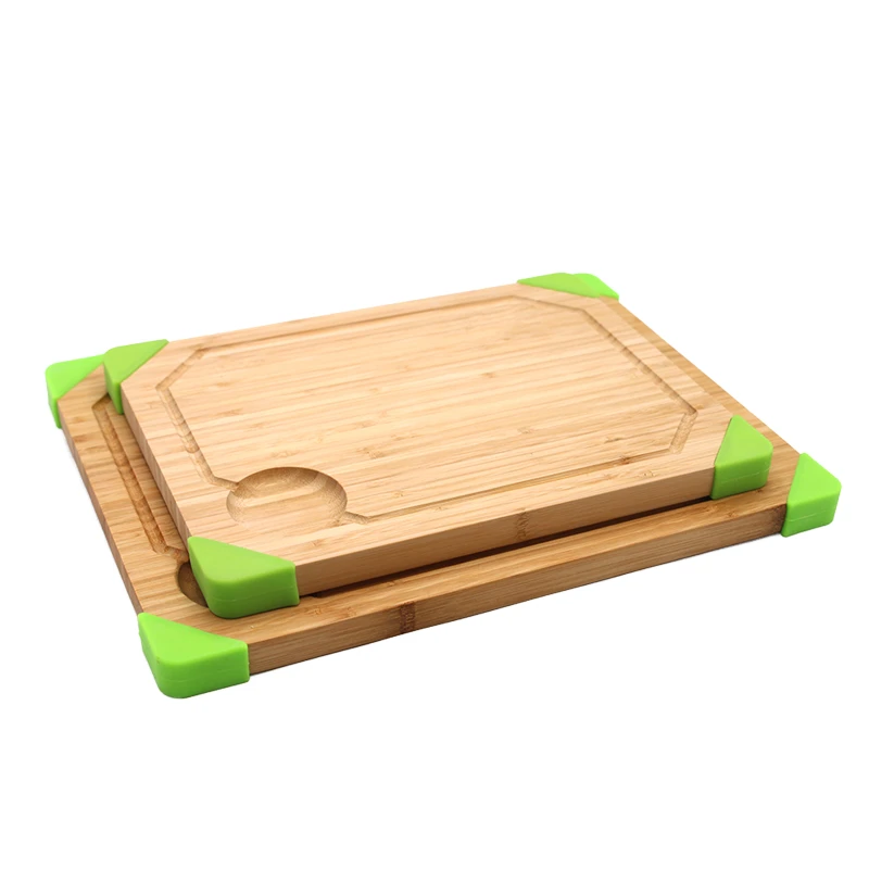 3-piece two color totally bamboo cutting board set wooden butcher chopping blocks with juice groove and handle