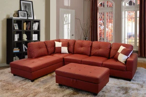 3-Pieces Sectional Sofa Set with Ottoman and 2 Square Pillows