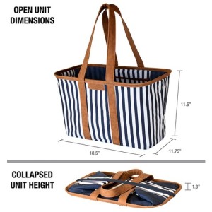 30L High Quality Stripe Tote Bag Snap Basket Foldable Canvas Bag