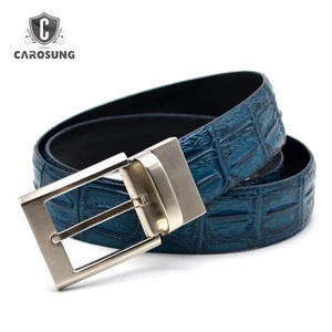 3.3cm Blue Crocodile Reversible High Quality  Genuine cow men leather belt with brass buckle