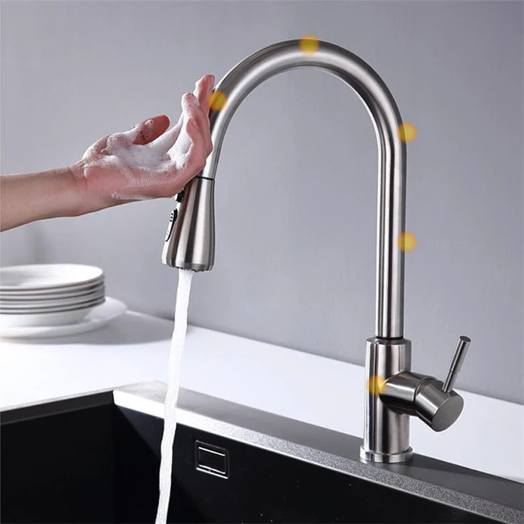 360 degree smart touchless 304 stainless steel kitchen faucets touch pull out down