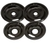 4PK Black Stove Drip Pan Bowl Stamping Production Compatible with Whirlpool 2PC 6in & 2PC 8in Burner Drip Pan Sets