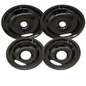 4PK Black Stove Drip Pan Bowl Stamping Production Compatible with Whirlpool 2PC 6in & 2PC 8in Burner Drip Pan Sets