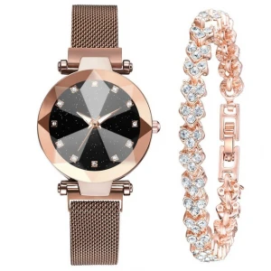 5006   Dropshipping  2pcs Watch Bracelet Set  Starry Sky Magnet Watch Buckle Fashion Rhinestone Bracelet Wristwatch 2021