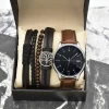 5PCS Classic Men Bracelet watch with box set men Clock Gift wrist Watch Leather Watch Sport Quartz Business Wristwatch yazole