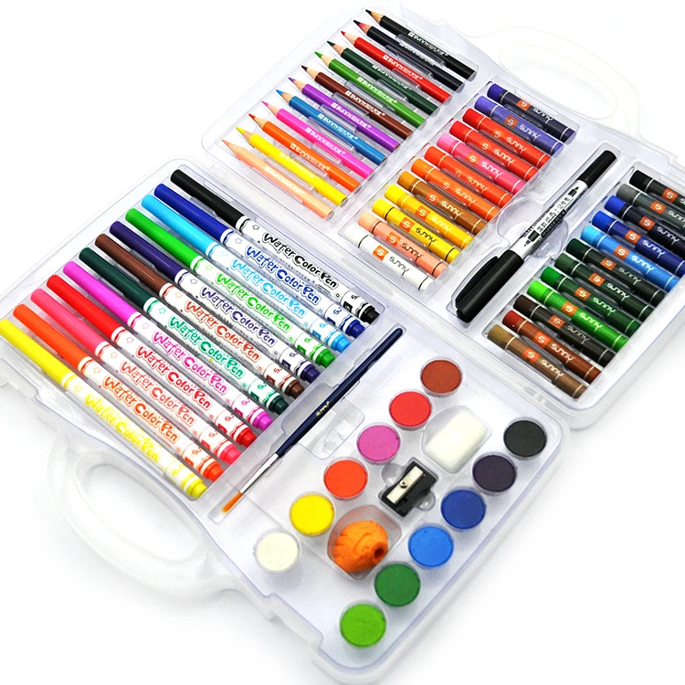 65 pieces Art Supplies produced Oil Pastels Crayons Colored Pencils Markers Painting Drawing Art Set Case