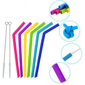 6pcs/set Reusable Silicone Straws multi colors Drinking Straw with 2 Clean Brush Set For Home Party Barware