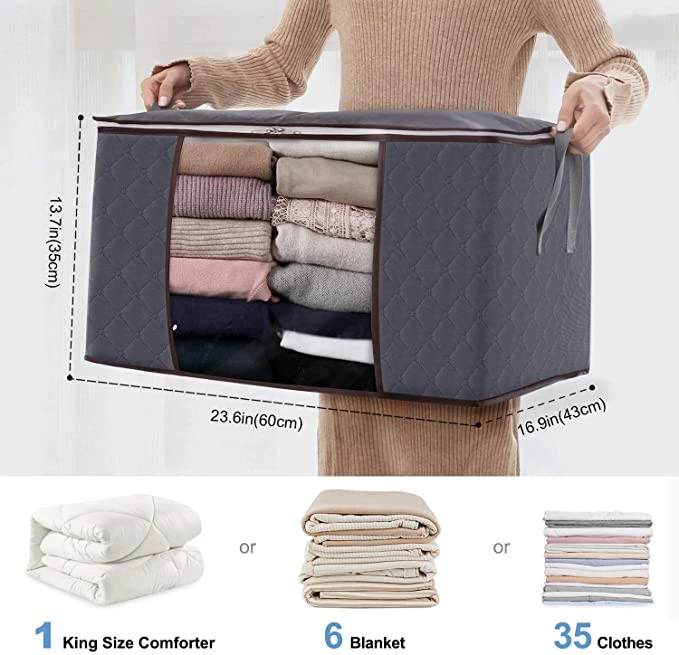90L Large Capacity Clothes Foldable Storage Bag Organizer for Comforters, Blankets, Bedding, with Handle Clear Window
