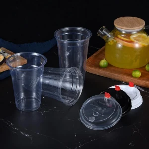 95 Calibre U shaped 16oz disposable juice pp cups, milk smoothie sauce plastic cups, cold drink packaging cups with lids