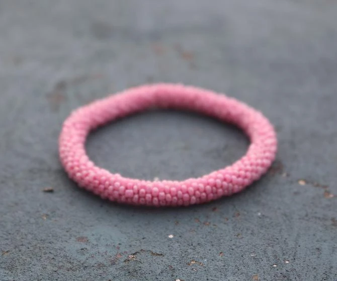 Adjustable Pink Glass Bracelet made of Czech and Japanese Glass Beads-Very Fine Wrist Glass Bracelets