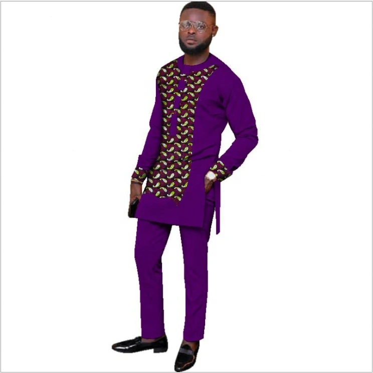 African National Men&#39;s Long Sleeve Shirt with Pants Set in 100% Cotton Material